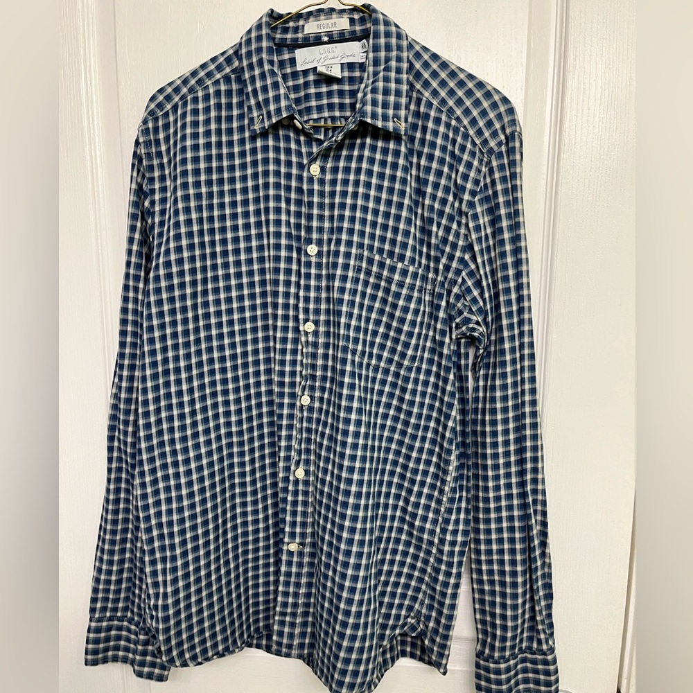 Men’s L.O.G.G Label of Graded Goods Blue Plaid Cotton Button Down Shirt Size M